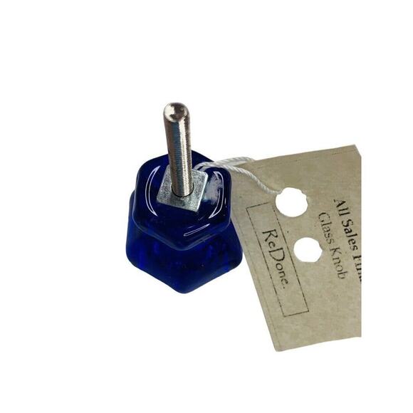 Blue Glass Drawer Pull Antique Design Look 1" Diameter 1 3/8" Bolt New - Picture 2 of 6